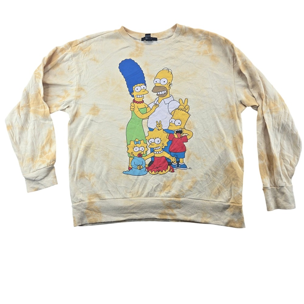 Forever 21 Sweatshirt Womens M Yellow The Simpsons Tie Dye Graphic Pullover Crew